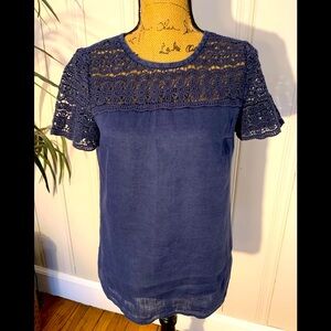 J Crew navy linen top. Like new. Beautiful detail.